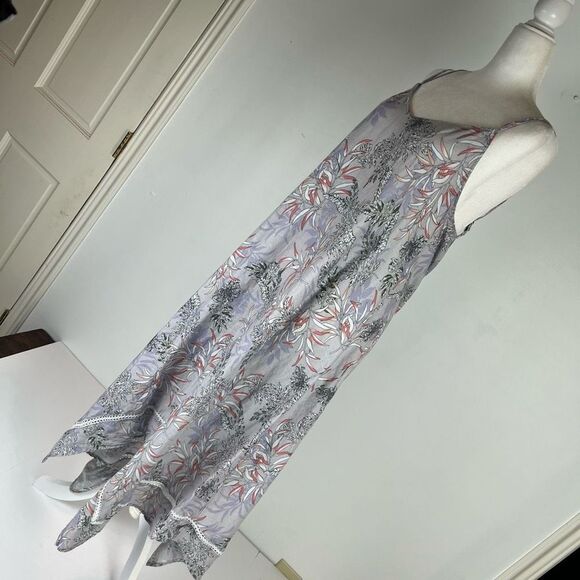 Cynthia Rowley Women's Purple Floral Linen Blend Handkerchief Hem Midi Dress S - Picture 4 of 16